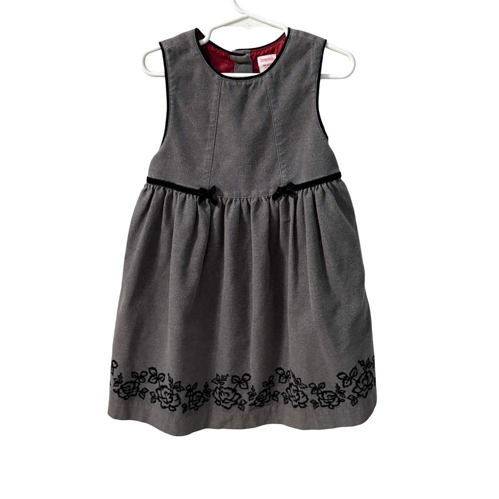 VTG Gymboree 2002 Victoian Charm Line Gray Dress Black Velvet Roses Size 4 yrs